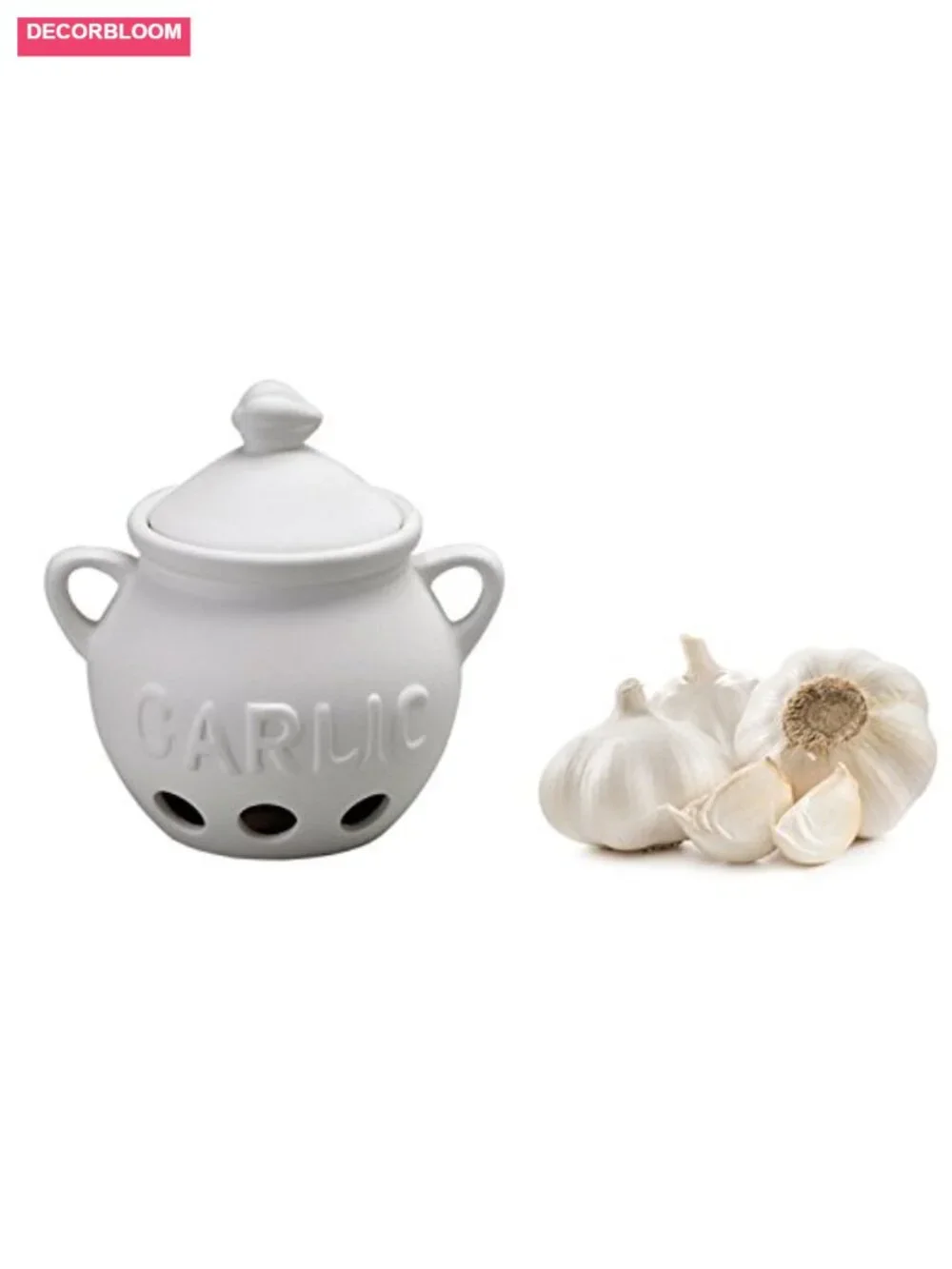 Unglazed Earthenware Ceramic Garlic Keeper Store Countertop Fresh